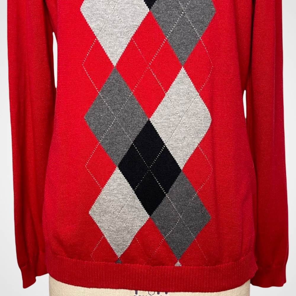 Talbots Red Argyle Crewneck Sweater Medium NWT - Picture 4 of 9